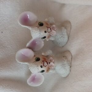 Adorable Ceramic Anthropomorphic Mouse  Figurines - Pink and White Japan 1950'